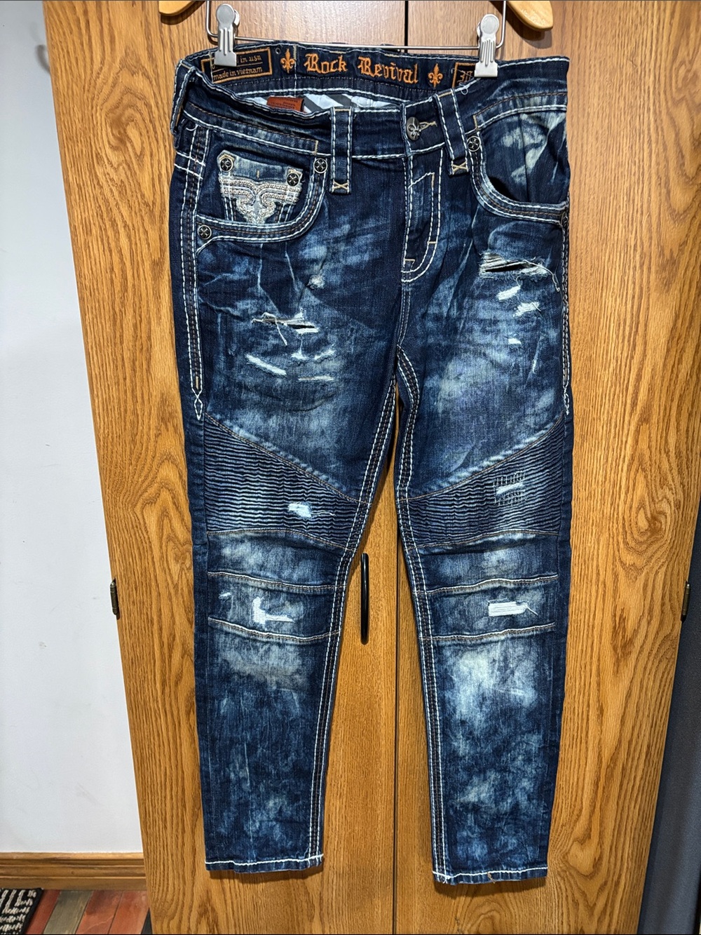 Rock Revival Dark Indigo Distressed Moto Jeans